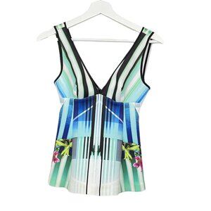 Clover Canyon Top Womens XS V-Neck Scuba Modern Geometric Floral Party